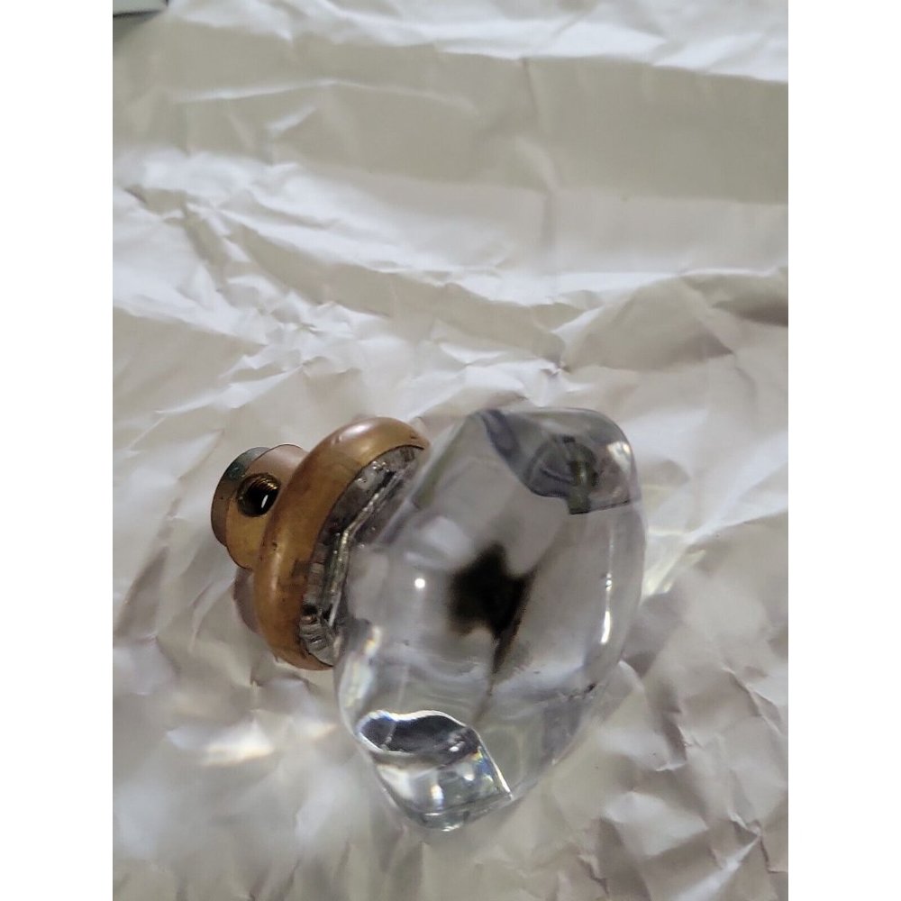 Antque Victorian 8 Point Round Clear Glass 2.5in Door Knob Brass Mount No Screw